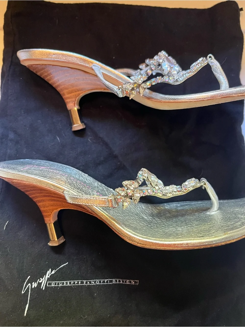 Giuseppe Zanotti Silver Jeweled T-Strap Sandals